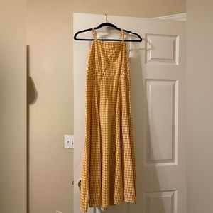 Gap Yellow Gingham Fit And Flare Midi Dress